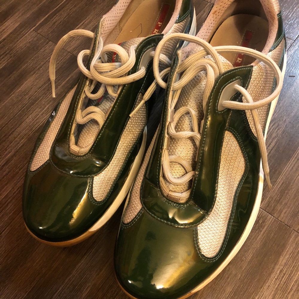 Hunter green patent leather pradas size 11